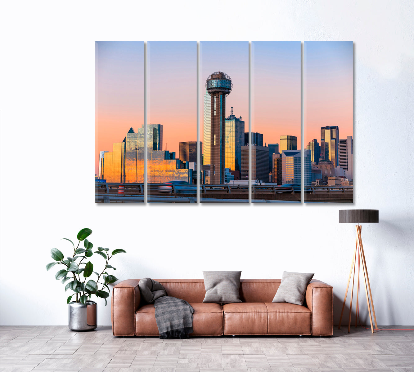 Dallas Skyscrapers at Dusk Canvas Print ArtLexy 5 Panels 36"x24" inches 