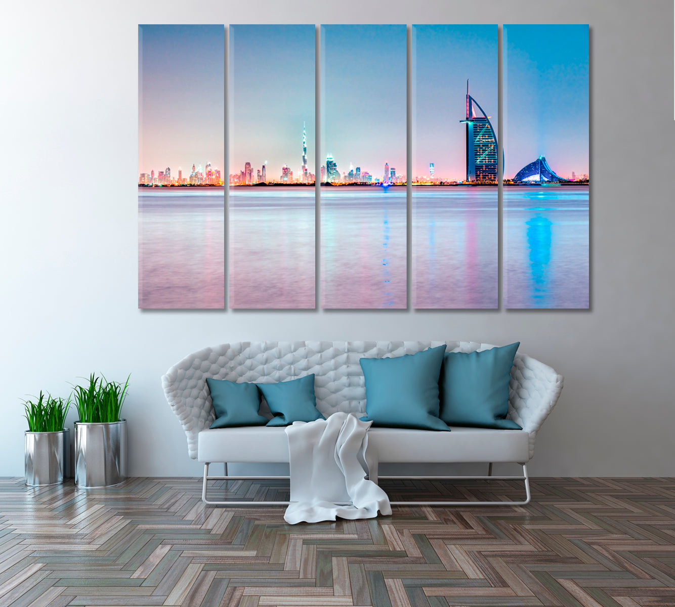 Burj Al Arab at Dusk Dubai Canvas Print ArtLexy 5 Panels 36"x24" inches 