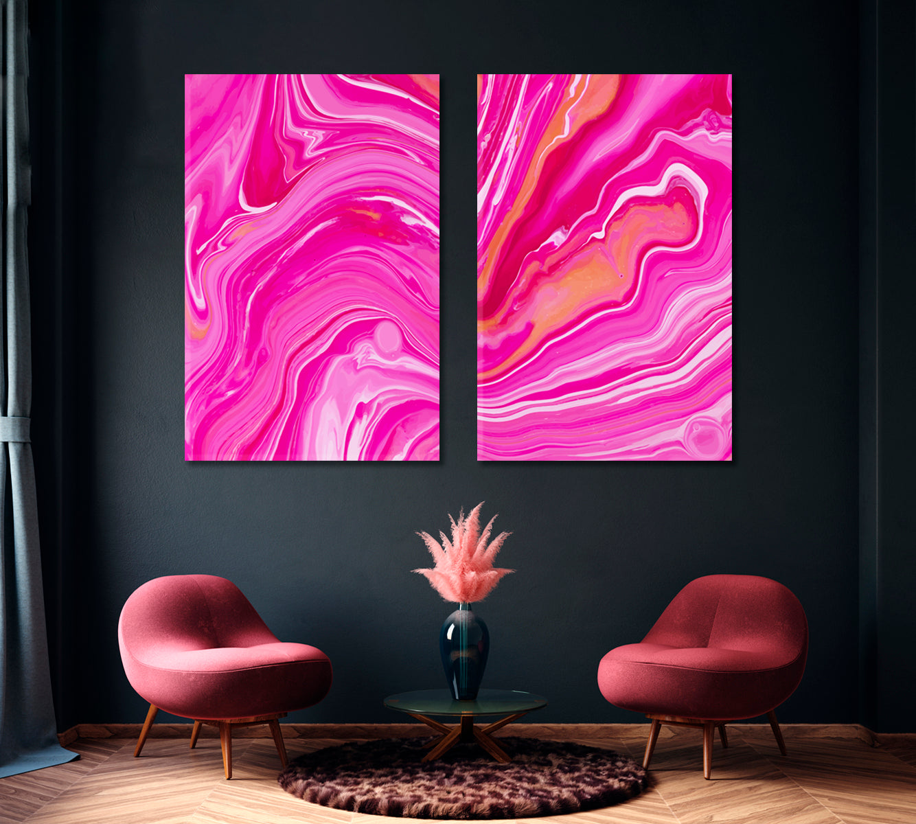 Set of 2 Vertical Trendy Pink Marble Swirl Canvas Print ArtLexy   