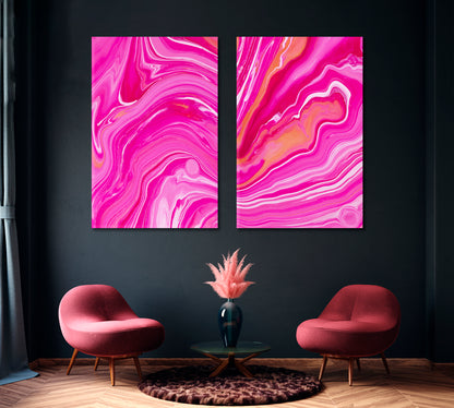 Set of 2 Vertical Trendy Pink Marble Swirl Canvas Print ArtLexy   