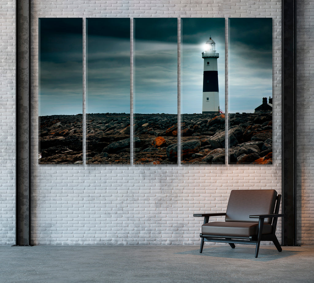 Lighthouse at Night Ireland Canvas Print ArtLexy 5 Panels 36"x24" inches 