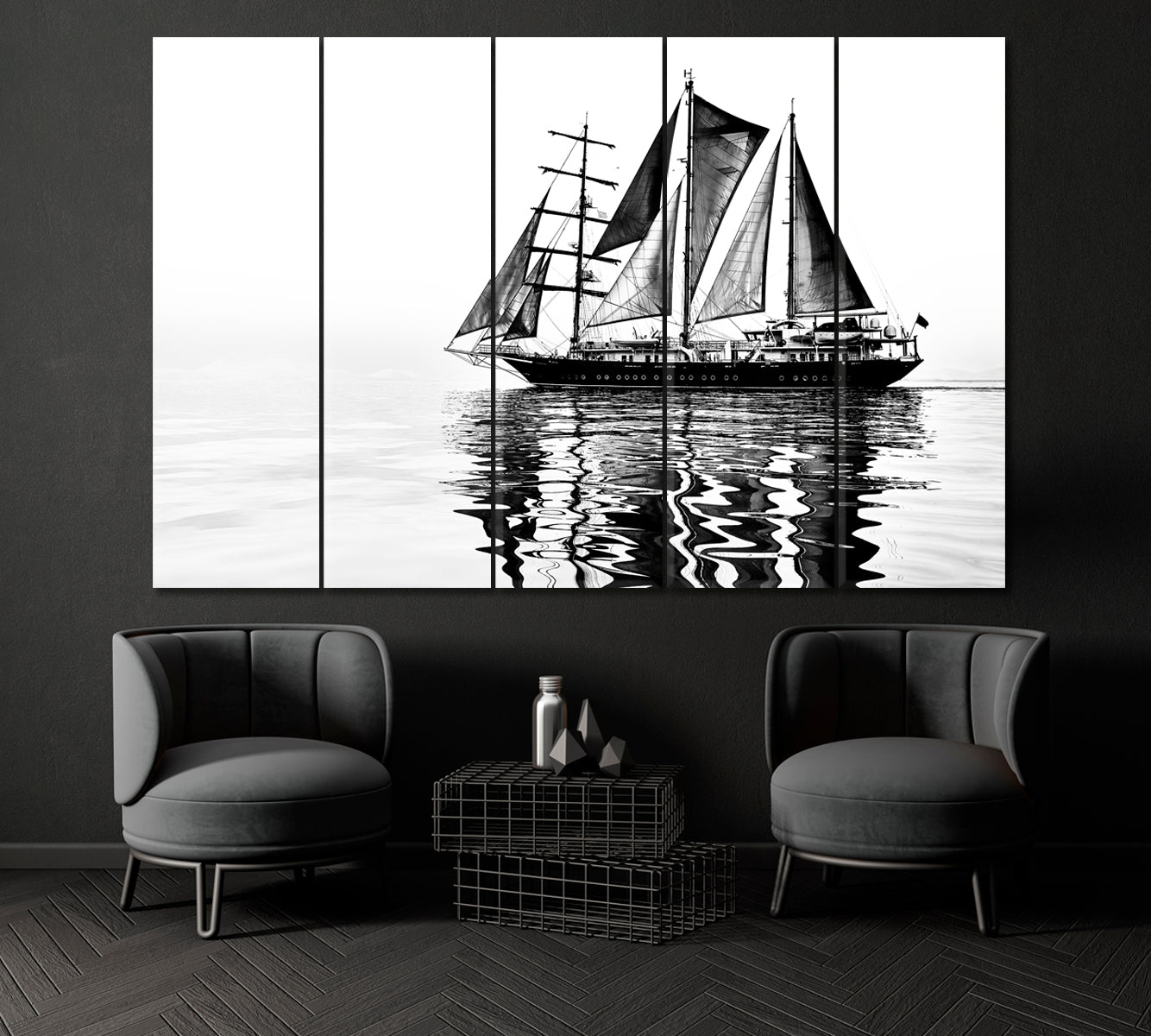 Sailboat in Black and White Canvas Print ArtLexy 5 Panels 36"x24" inches 