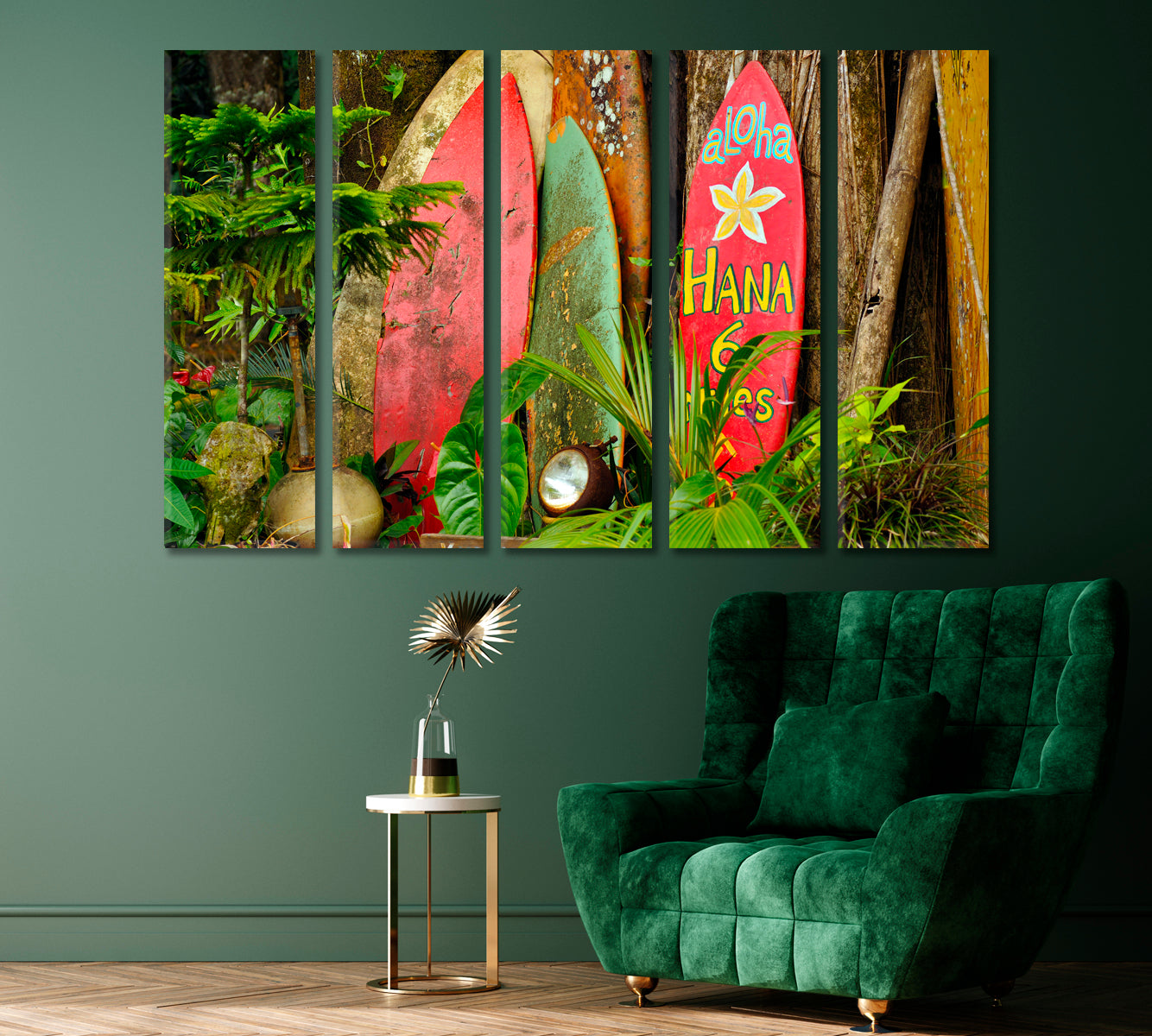 Old Surfboards On Hawaii Canvas Print ArtLexy 5 Panels 36"x24" inches 