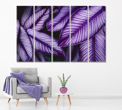 Purple Tropical Leaves Canvas Print ArtLexy 5 Panels 36"x24" inches 