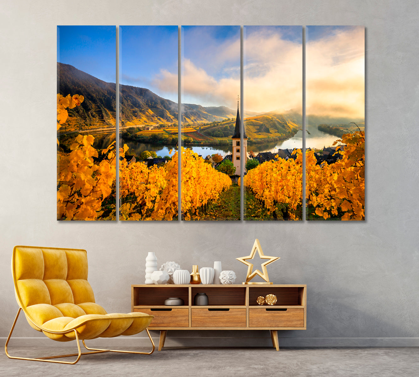 Vineyards In Germany Along River Moselle Canvas Print ArtLexy 5 Panels 36"x24" inches 
