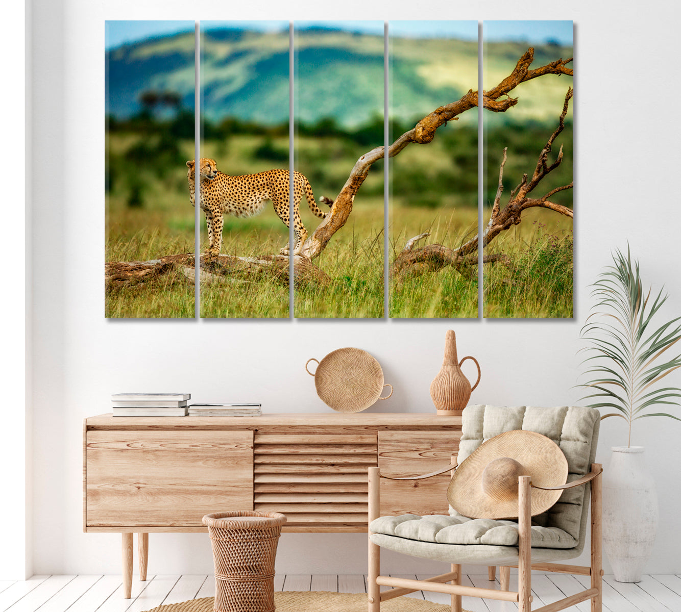 Cheetah in Masai Mara Kenya Canvas Print ArtLexy 5 Panels 36"x24" inches 
