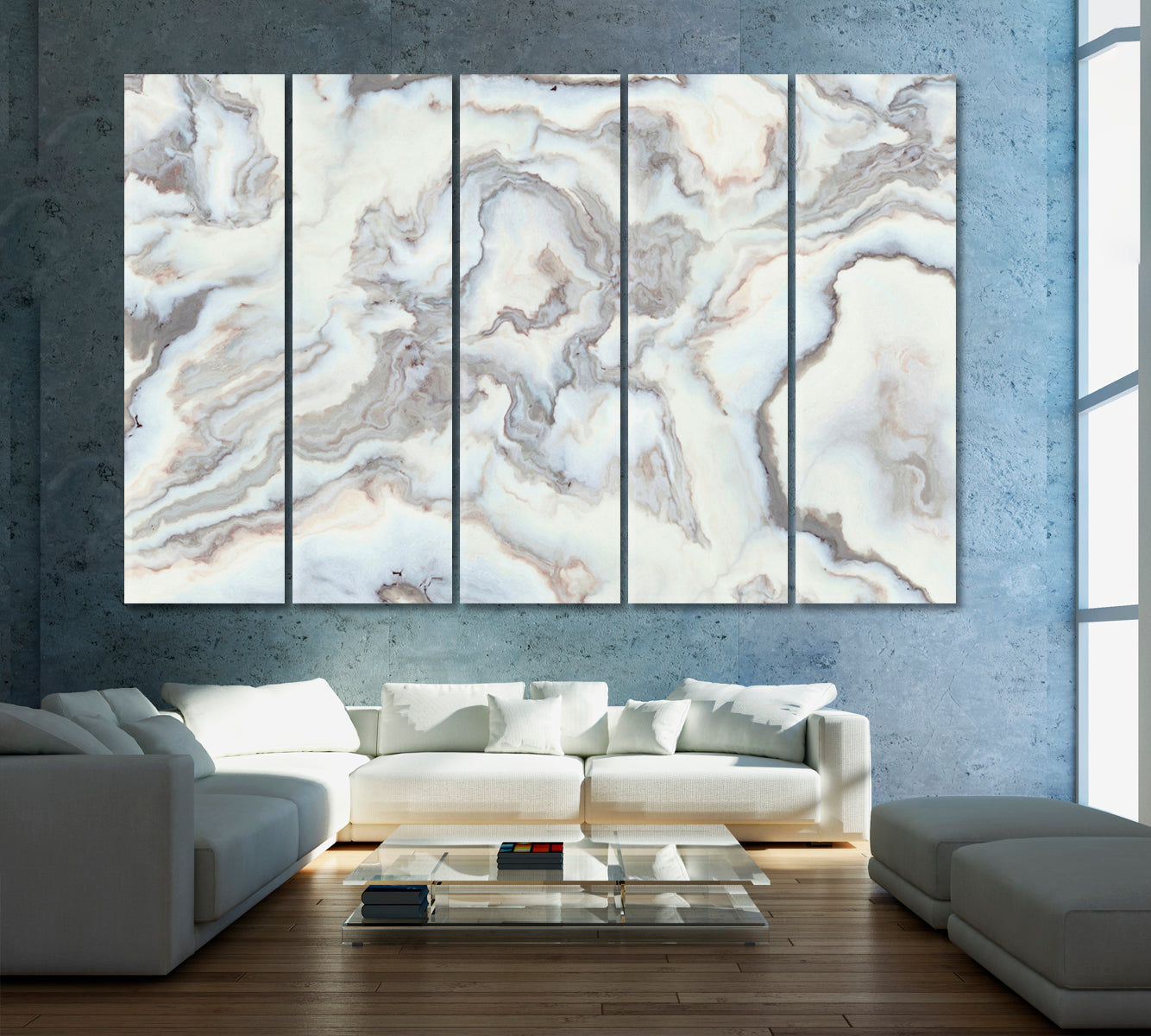 Abstract Marble Pattern with Curly Veins Canvas Print ArtLexy 5 Panels 36"x24" inches 