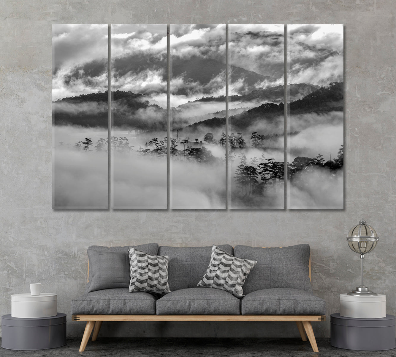 Black And White Nature Landscape Canvas Print ArtLexy 5 Panels 36"x24" inches 