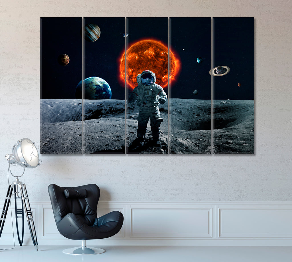 Astronaut on Moon Canvas Print ArtLexy 5 Panels 36"x24" inches 
