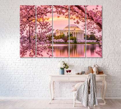 Jefferson Memorial Washington in Spring Canvas Print ArtLexy 5 Panels 36"x24" inches 