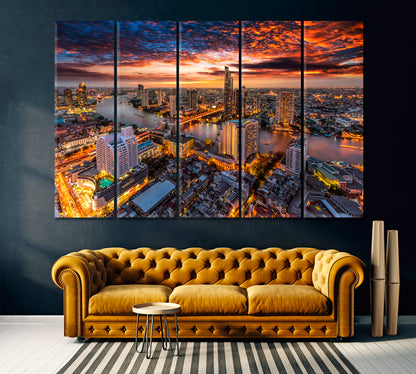 Bangkok at Night Canvas Print ArtLexy 5 Panels 36"x24" inches 