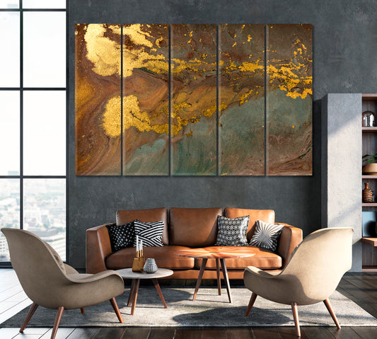 Golden Marble Pattern Canvas Print ArtLexy 5 Panels 36"x24" inches 