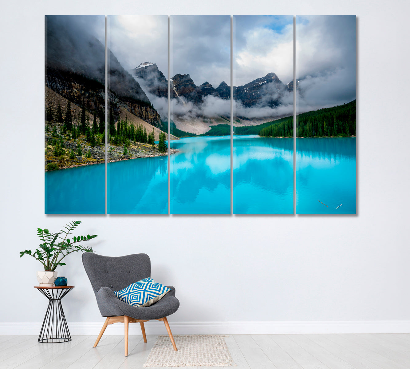 Moraine Lake in Fog Banff National Park Alberta Canada Canvas Print ArtLexy 5 Panels 36"x24" inches 