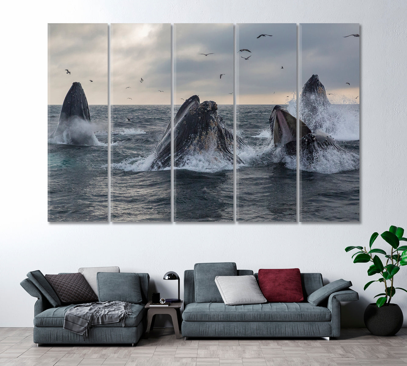 Humpback Whales Canvas Print ArtLexy 5 Panels 36"x24" inches 