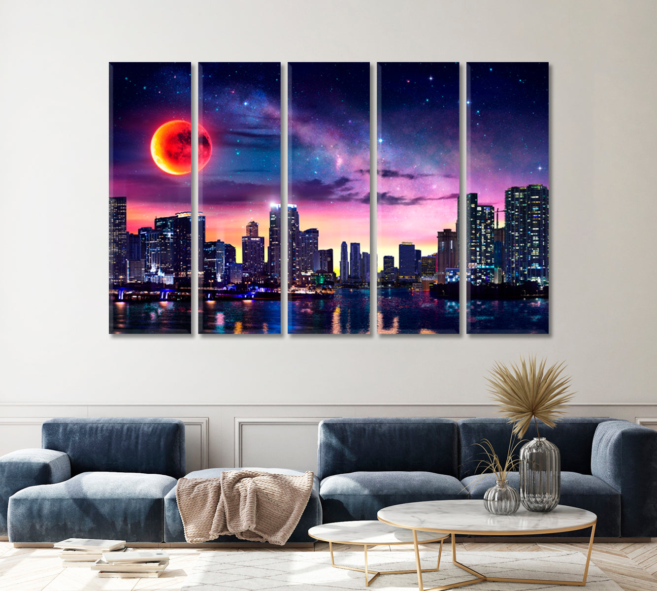 Fantasy Miami Landscape With Milky Way And Red Moon Canvas Print ArtLexy   