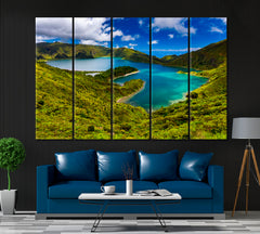Lagoa do Fogo Lake Azores Portugal Canvas Print ArtLexy 5 Panels 36"x24" inches 