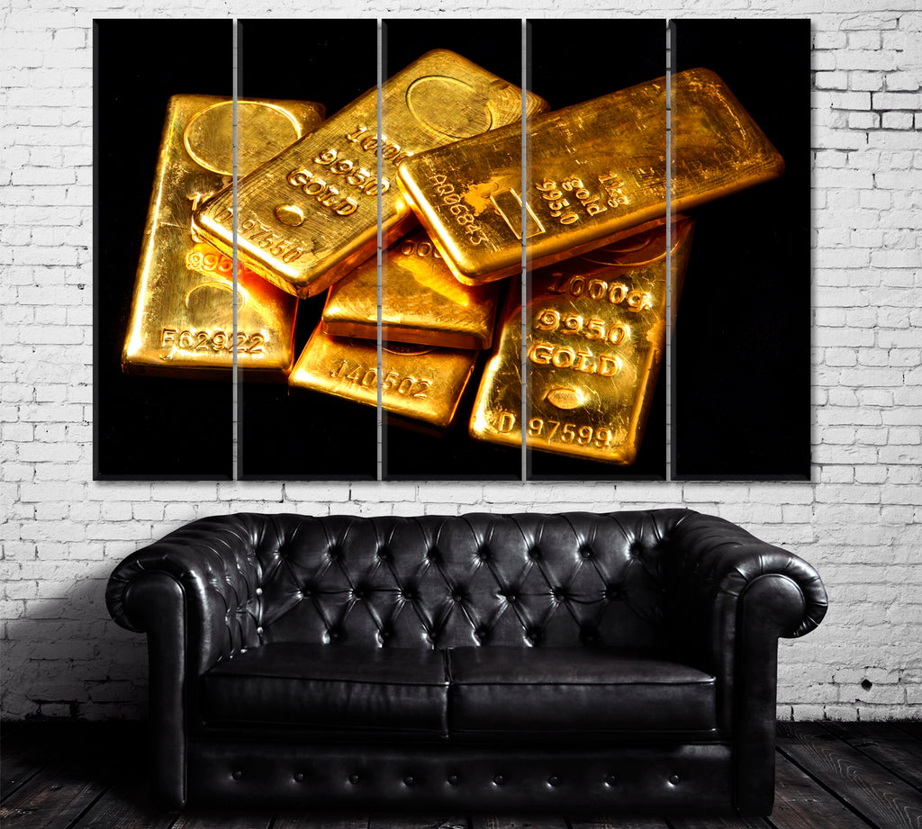 Gold Bars Canvas Print ArtLexy 5 Panels 36"x24" inches 