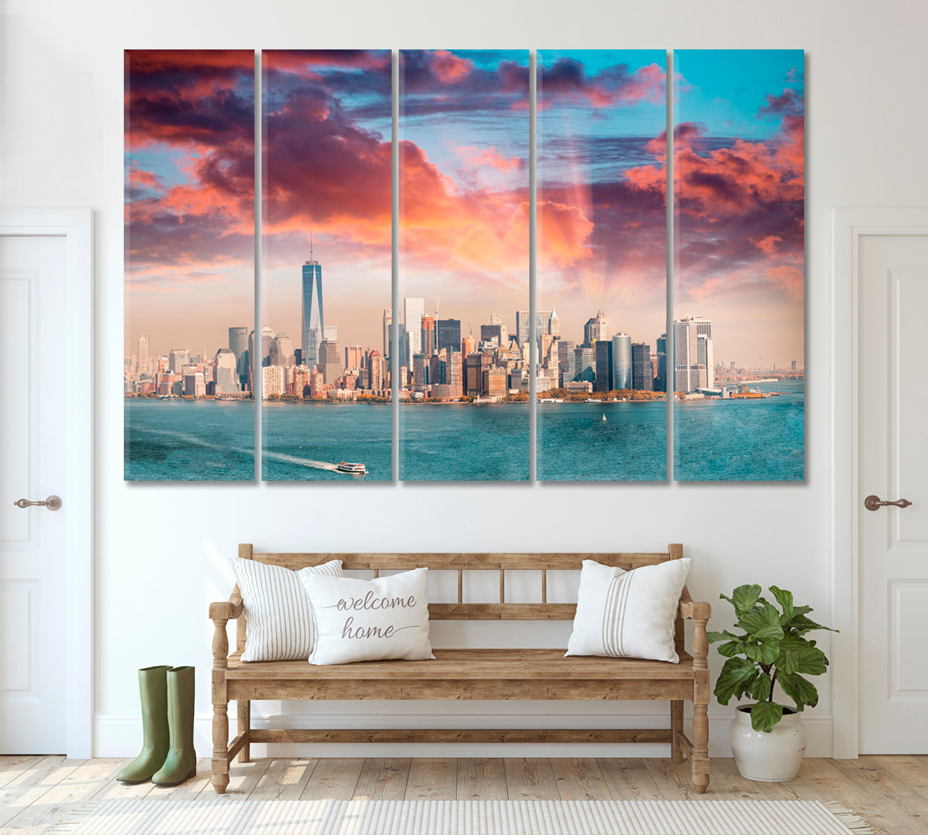 Panoramic view of Lower Manhattan Canvas Print ArtLexy 5 Panels 36"x24" inches 