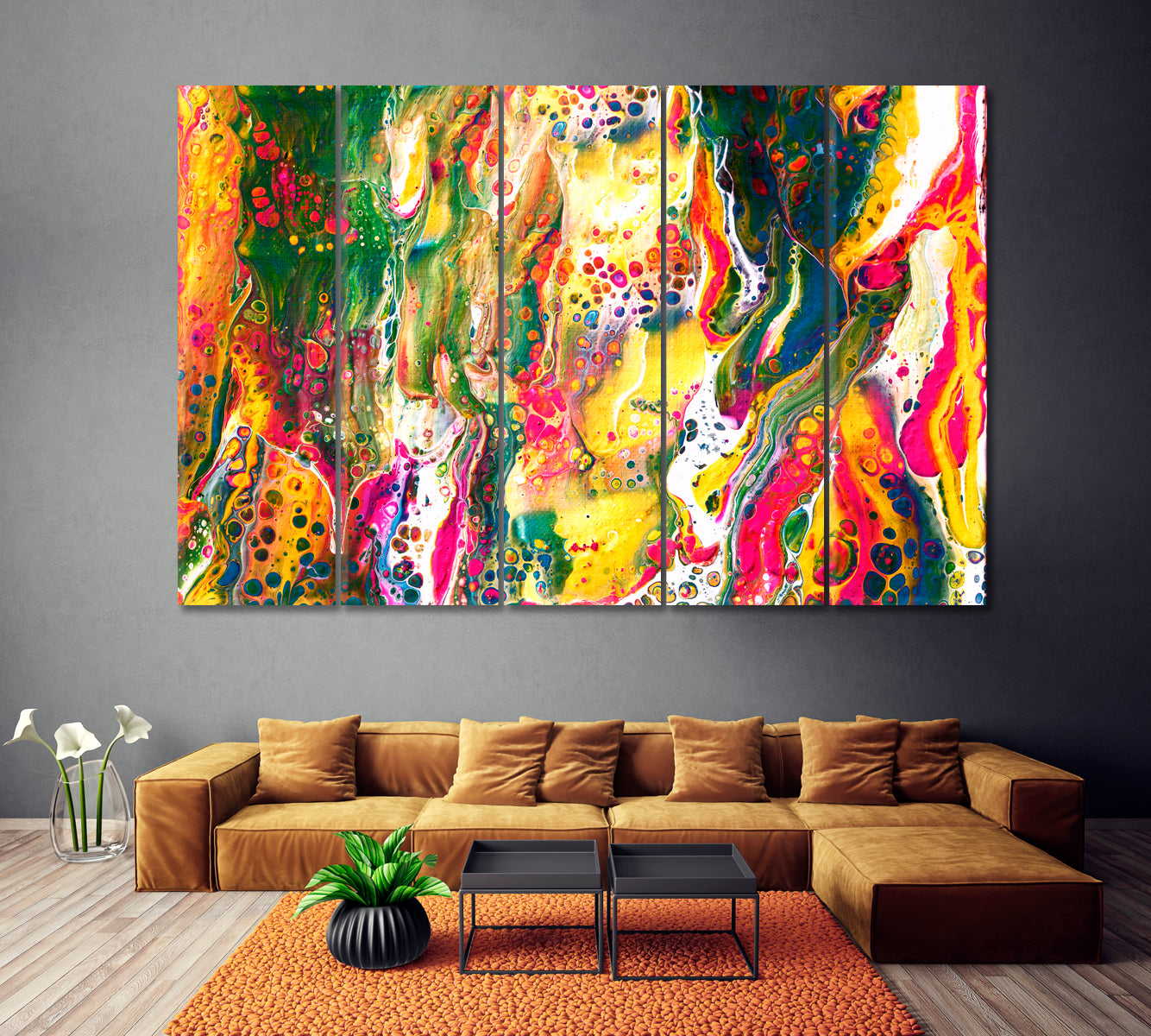 Abstract Multicolor Liquid Ink Pattern Canvas Print ArtLexy 5 Panels 36"x24" inches 