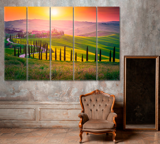 Tuscany Fields Landscape Italy Canvas Print ArtLexy 5 Panels 36"x24" inches 