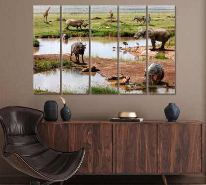 Wild Animals Around Watering Hole Kenya Africa Canvas Print ArtLexy   