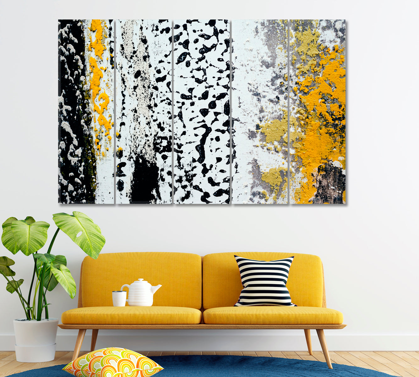 Abstract Black Splashes Canvas Print ArtLexy 5 Panels 36"x24" inches 