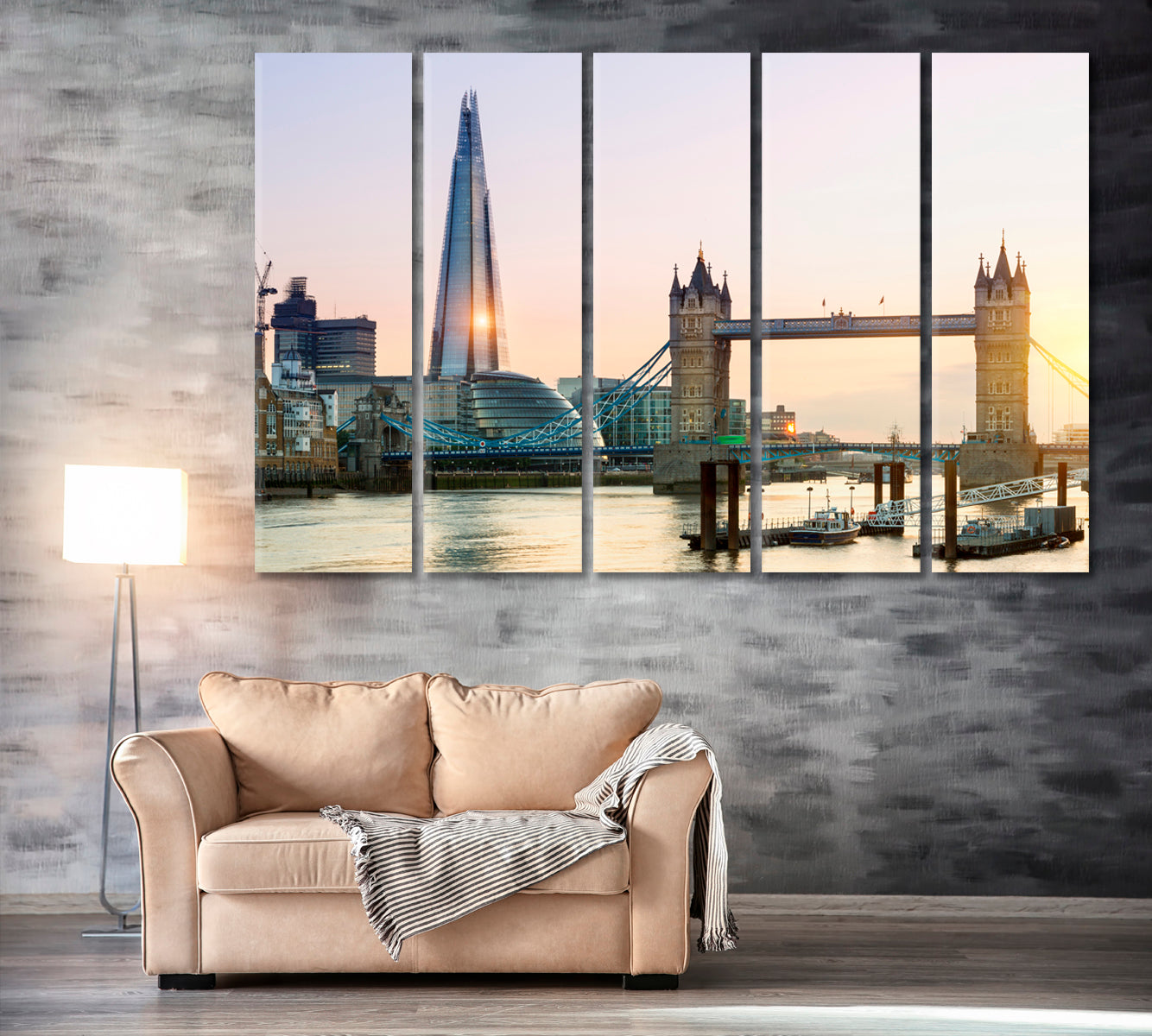 Shard and Tower Bridge London Canvas Print ArtLexy 5 Panels 36"x24" inches 