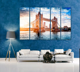 London's Tower Bridge at Sunset Canvas Print ArtLexy 5 Panels 36"x24" inches 