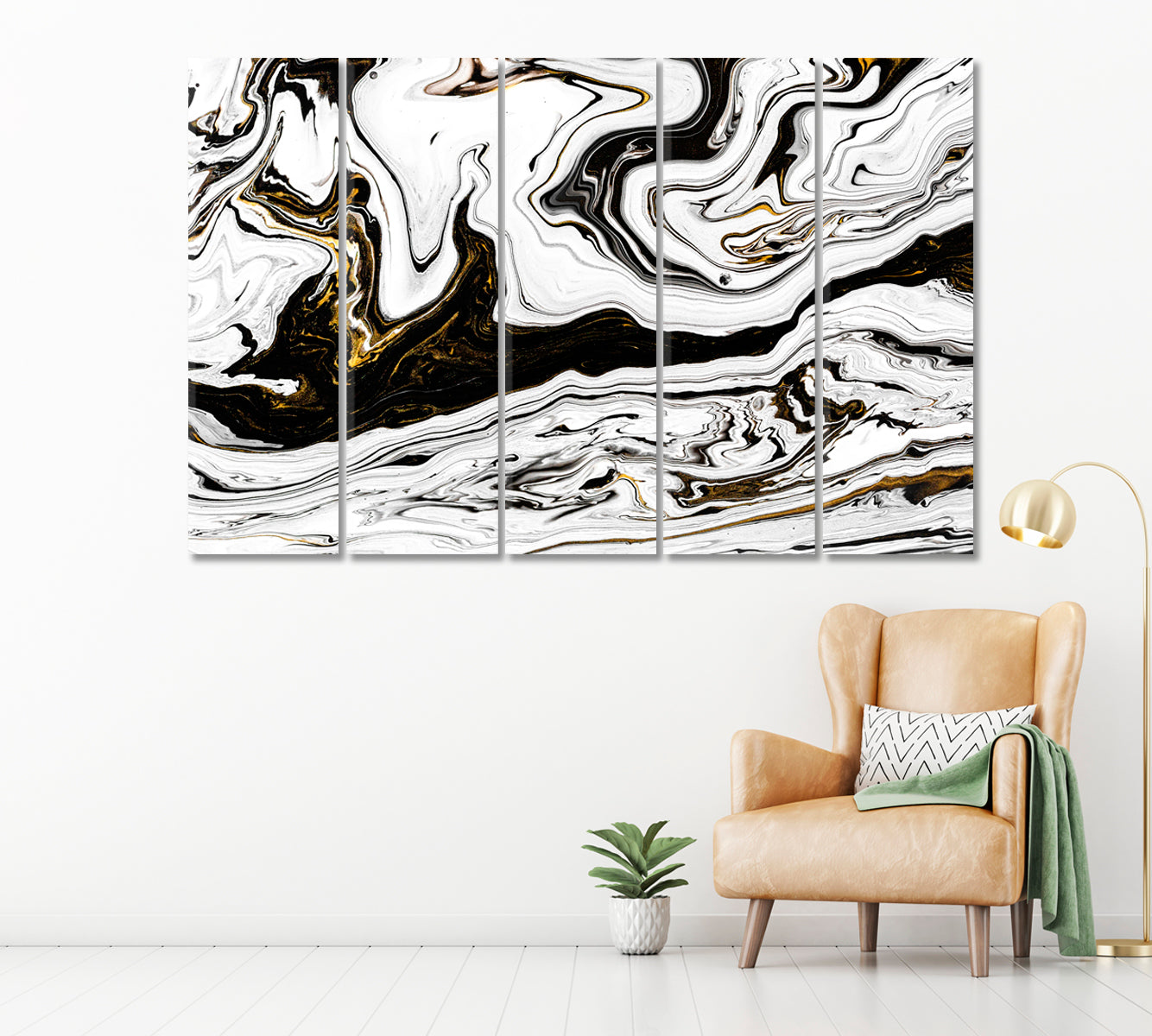 Black and White Marble Swirl Pattern Canvas Print ArtLexy 5 Panels 36"x24" inches 