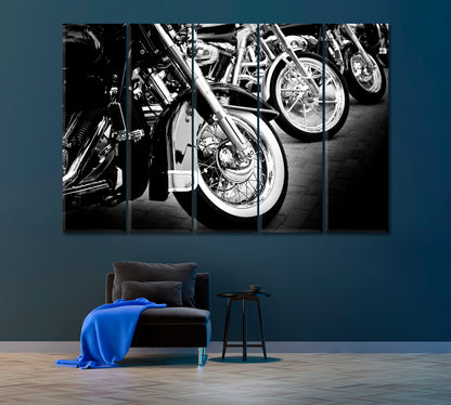 Motorbikes in Black and White Canvas Print ArtLexy 5 Panels 36"x24" inches 