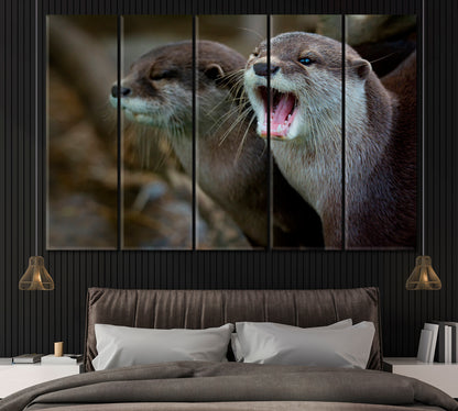 Otter Family Canvas Print ArtLexy 5 Panels 36"x24" inches 