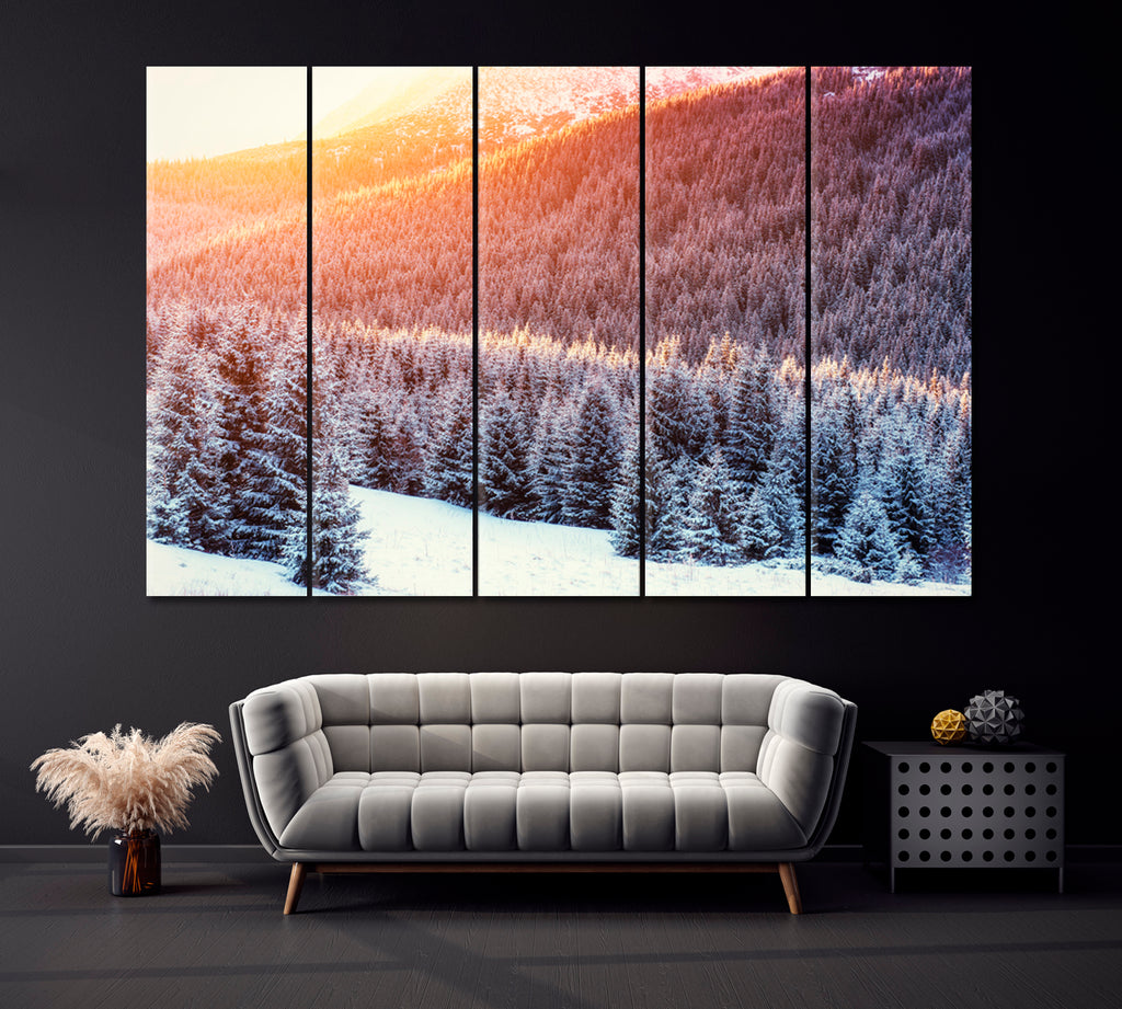 Winter Landscape Carpathian Ukraine Canvas Print ArtLexy 5 Panels 36"x24" inches 
