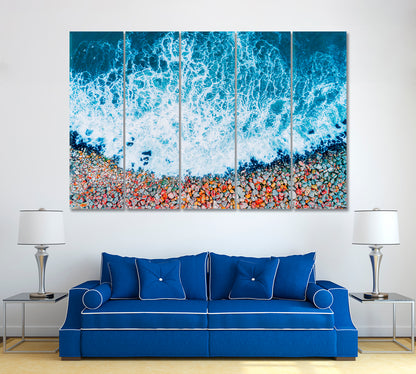 Beautiful Rocky Beach with Sea Waves Canvas Print ArtLexy 5 Panels 36"x24" inches 