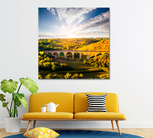 Nature Landscape with Old Viaduct Ukraine Canvas Print ArtLexy 1 Panel 12"x12" inches 