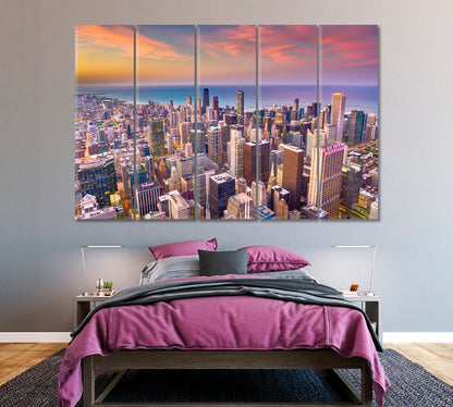 Chicago Illinois Skyline Canvas Print ArtLexy 5 Panels 36"x24" inches 
