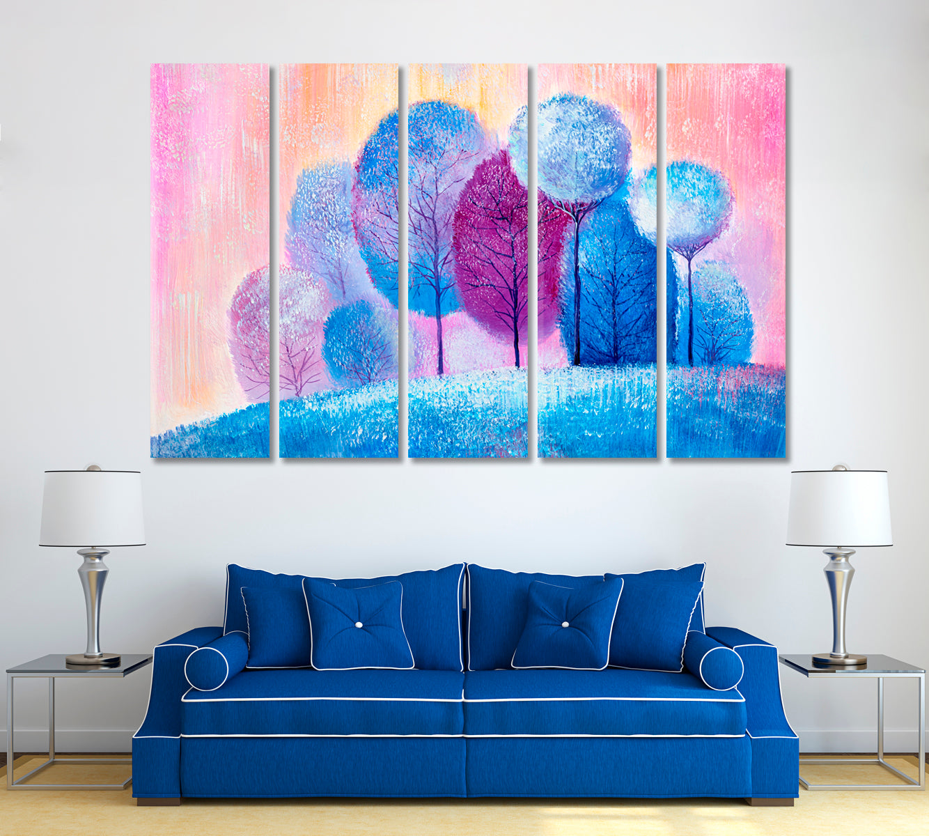 Abstract Colorful Forest Canvas Print ArtLexy 5 Panels 36"x24" inches 