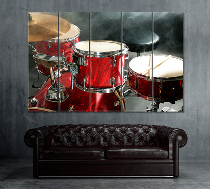 Drum Set in Smoke Canvas Print ArtLexy 5 Panels 36"x24" inches 