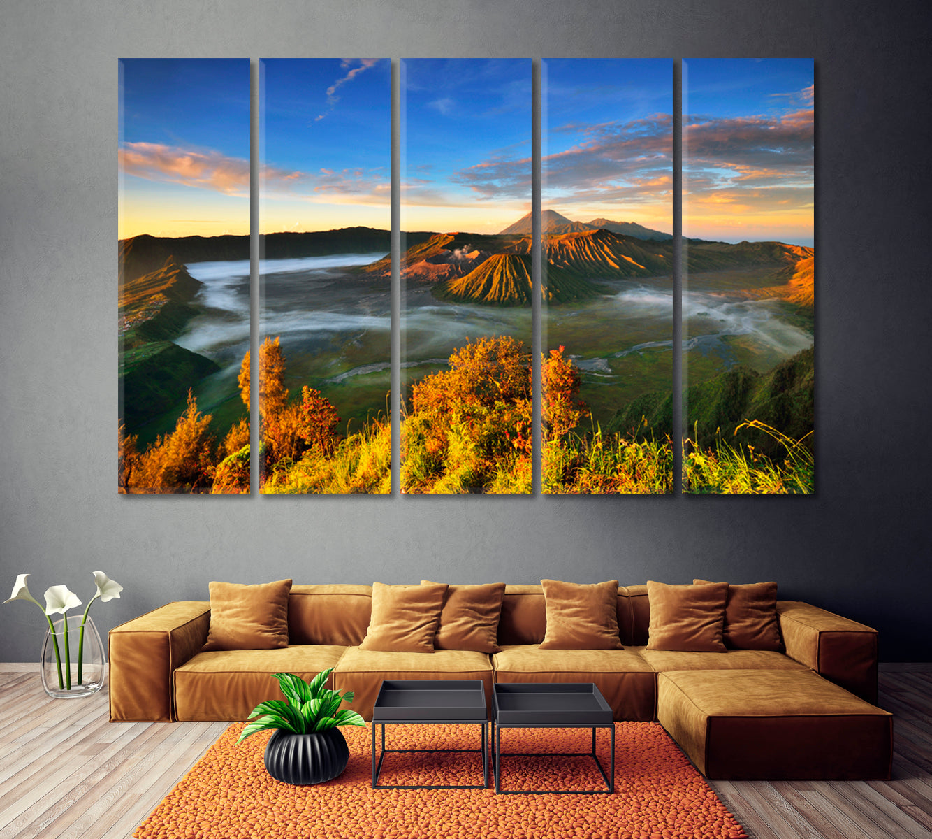 Sunrise on Mount Bromo in East Java Indonesia Canvas Print ArtLexy 5 Panels 36"x24" inches 