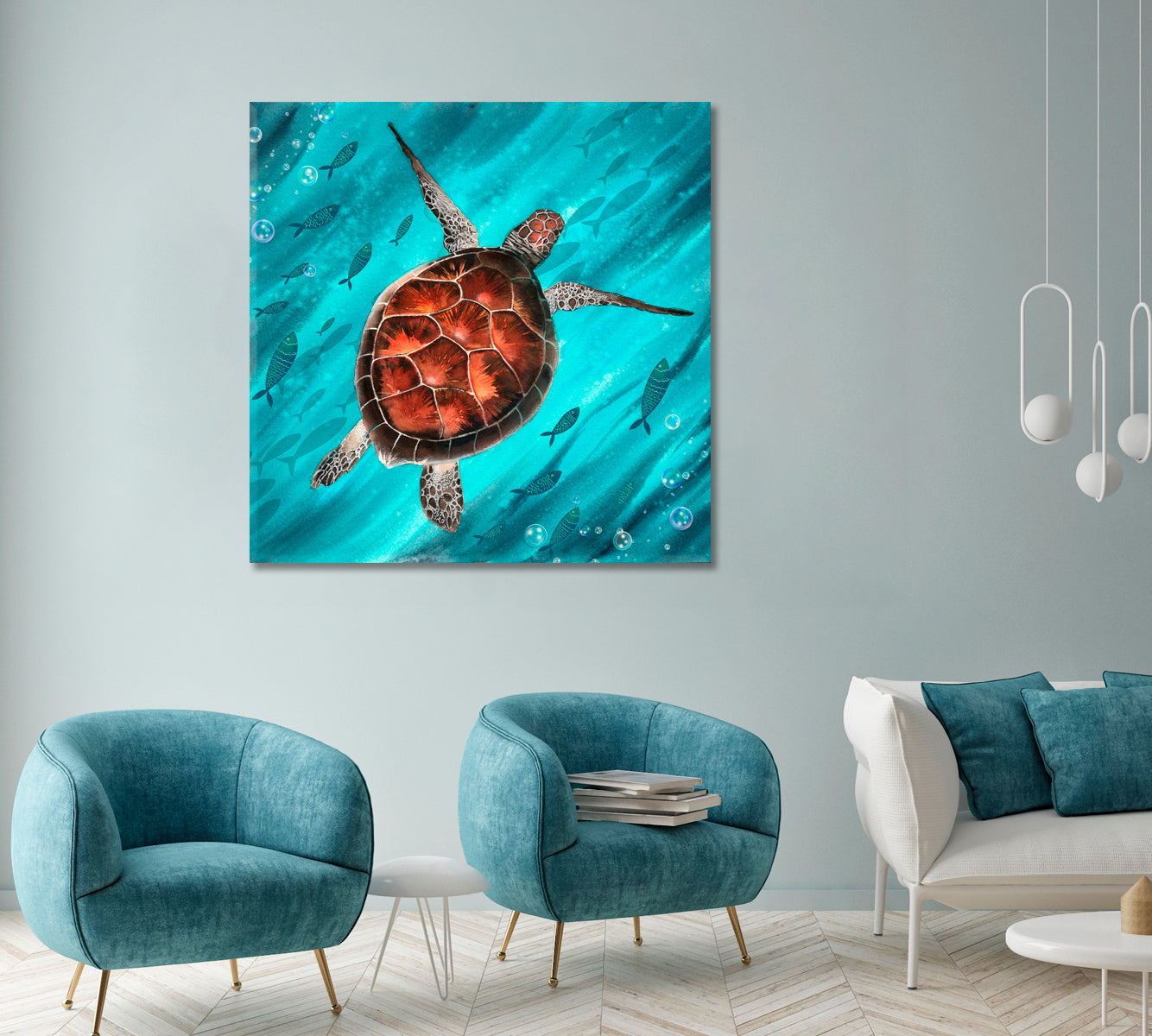 Sea Turtle Swimming in Turquoise Water Canvas Print ArtLexy   