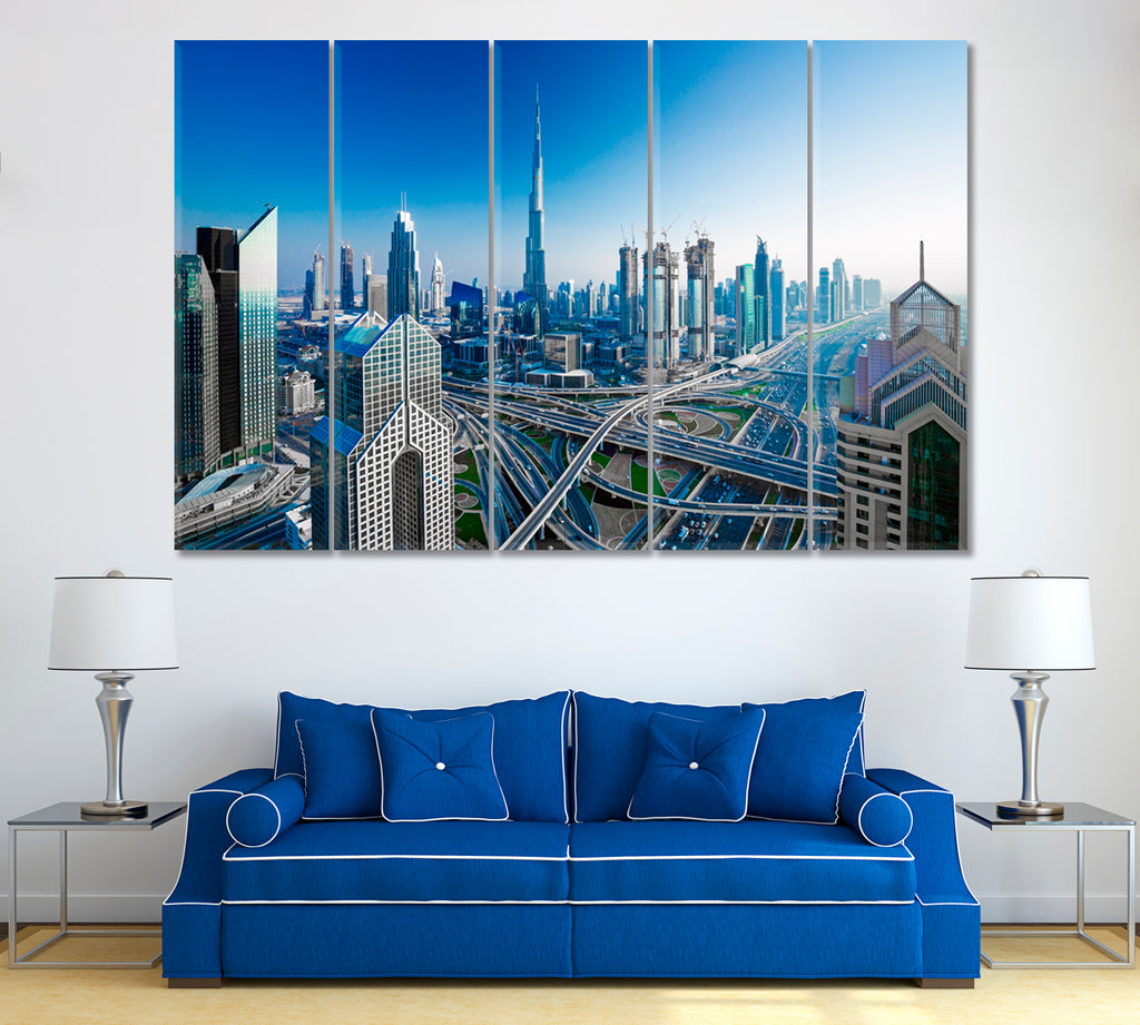 Dubai Skyline United Arab Emirates Canvas Print ArtLexy 5 Panels 36"x24" inches 