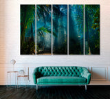 Palm Trees in Jungle with Sun Rays Canvas Print ArtLexy 5 Panels 36"x24" inches 