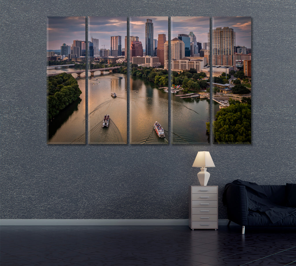 Lady Bird Lake with Downtown Austin Skyline Canvas Print ArtLexy 5 Panels 36"x24" inches 