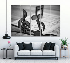 Vintage Wooden Music Notes Canvas Print ArtLexy 5 Panels 36"x24" inches 
