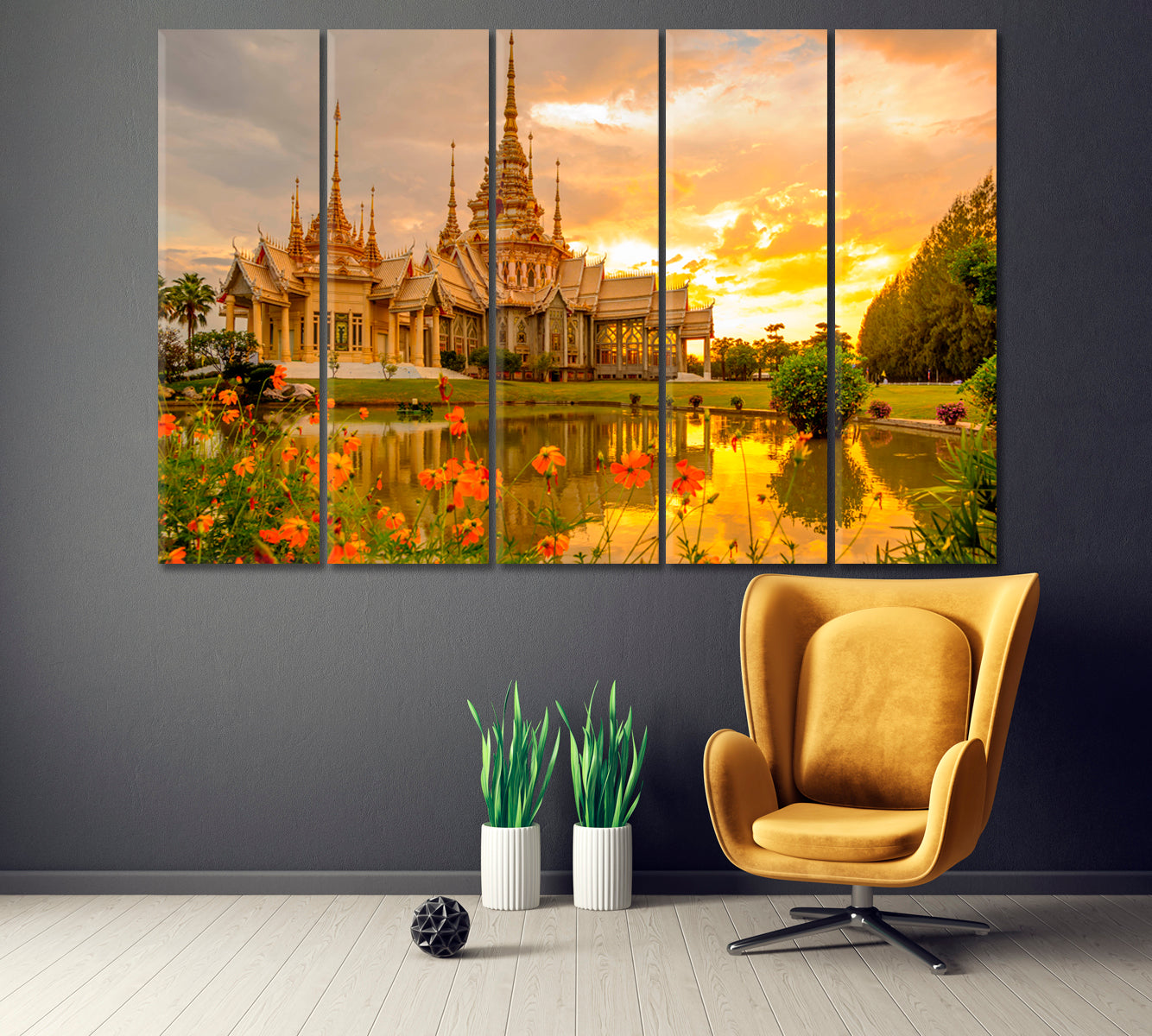 Wat Non Kum Temple Thailand Canvas Print ArtLexy 5 Panels 36"x24" inches 