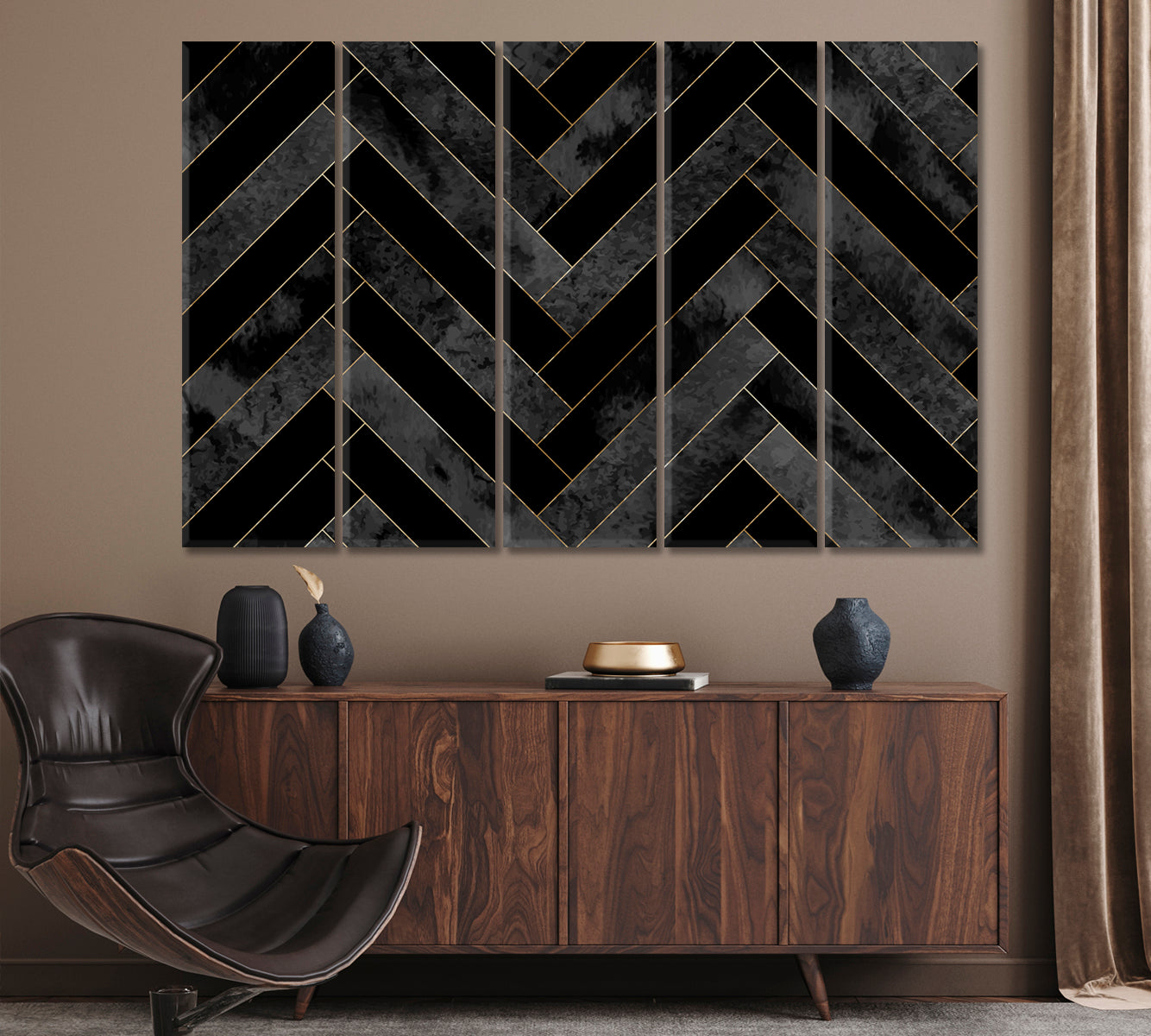 Abstract Geometric Herringbone Pattern Canvas Print ArtLexy 5 Panels 36"x24" inches 
