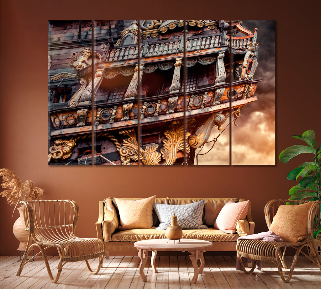 Old Pirate Ship Canvas Print ArtLexy 5 Panels 36"x24" inches 