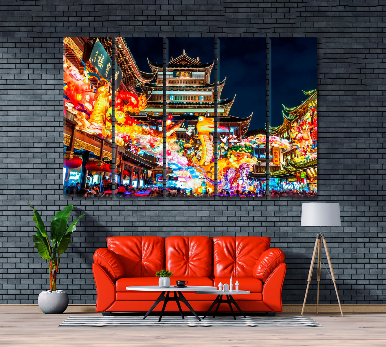 Yu Garden Lantern Festival Shanghai Canvas Print ArtLexy 5 Panels 36"x24" inches 