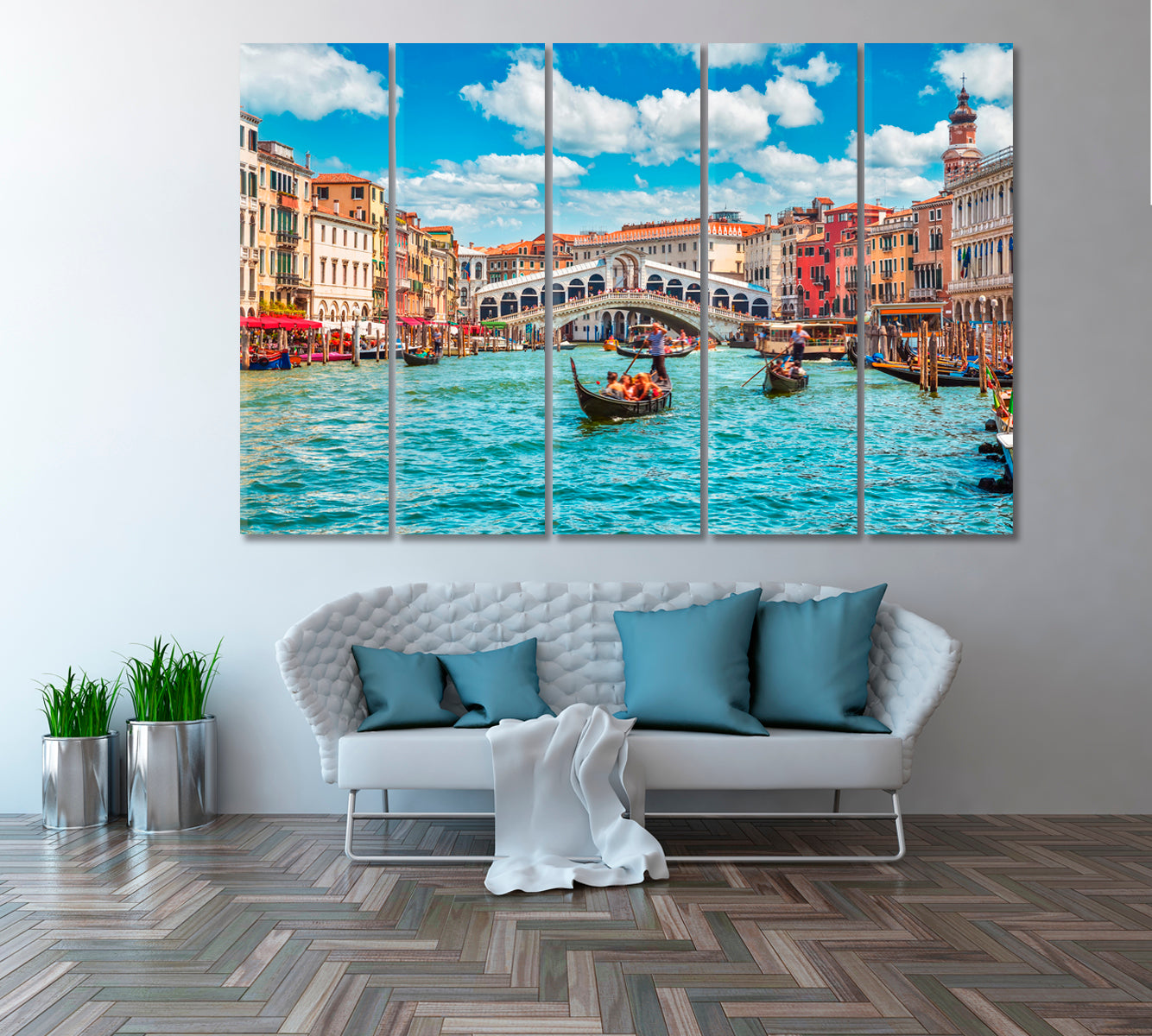 Grand Canal and Rialto Bridge Venice Italy Canvas Print ArtLexy 5 Panels 36"x24" inches 