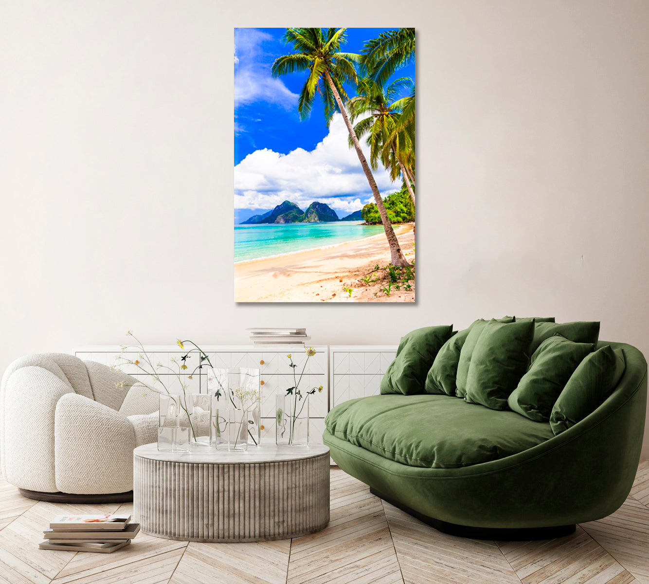 Tropical Beach with Coconut Palm Trees Philippines Canvas Print ArtLexy   