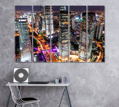 Modern City at Night in Shanghai Canvas Print ArtLexy 5 Panels 36"x24" inches 